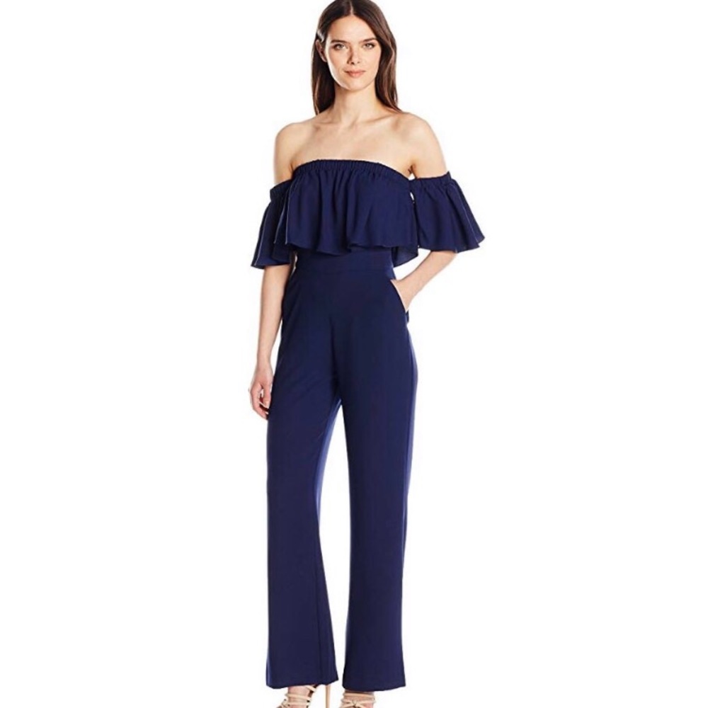 NWOT Off-Shoulder Navy Wide-Leg Jumpsuit